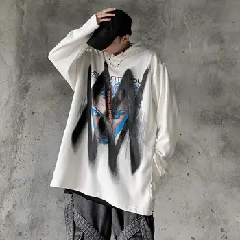 Harajuku Štýl Alternatívne Oblečenie Páry Graffiti Sveter pánske Kapucňou High Street Hip Hop Móda Streetwear Pulóver Bunda