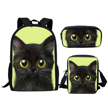 Jackherelook Roztomilý Black Cat Dizajn Značky Schoolbags Nastaviť Pre Študentov Módne Ceruzka Box Teens Veľkú Kapacitu Knihy Batohy Nové