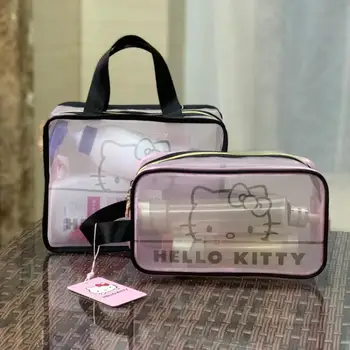 Kawaii Sanrioed Hello Kitty Skutočné Oka Transparentné Kozmetická Taška Wash Bag Nákupní Taška Skladovanie Taška na Hračky pre Dievčatá