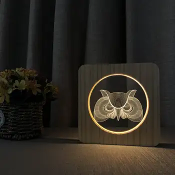 Kreatívne Zvierat Sova Lampa LED USB 3D Nočné Lampy, Detská Izba Dekorácie, Drevené Teplé Svetlo Domova Strany Narodeniny Dovolenku Dar Dr