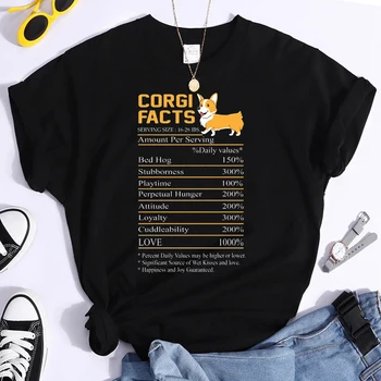 Vtipné Corgi Fakty Výživy Vytlačené Tričko Ženy Corgi Mama T-Shirt Topy Grafické Tričko Študent, T Košele Blázon Košele pre Ženy
